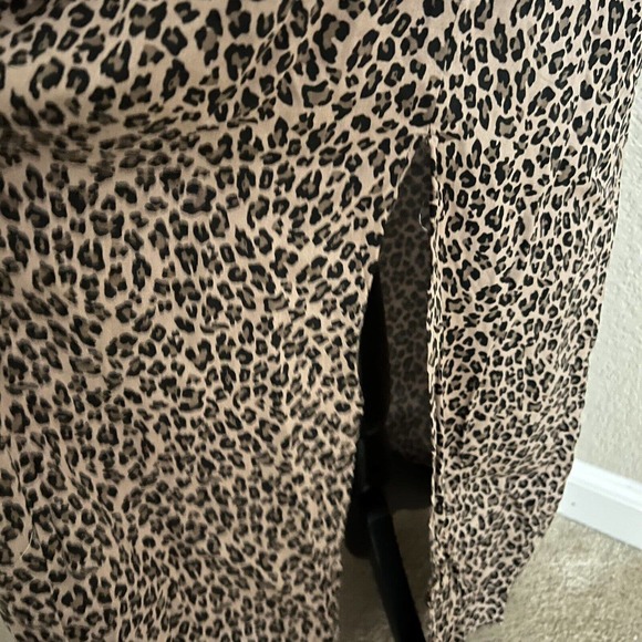 Topshop NWOT Animal Print Leopard Midi Slip Dress Sheath Strappy Sz 8 Front Slit - Picture 4 of 7